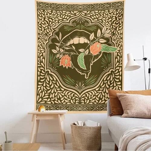 Mandala flower plant tapestry Flower mouth home decoration witchcraft tapestry Trippy Bohemian Tapestries Wall Tapestry Room