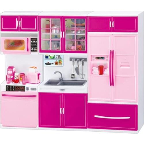 Simulation Kitchen Cabinets Set Children Pretend Play Cooking Tools Mini Dolls Tableware Suits Toys Girls Dollhouse Play Toy Gif