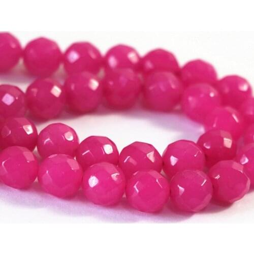 Rose red stone semi-precious stone jades chalcedony faceted round loose beads fit diy necklace bracelet jewels making 15inch B14