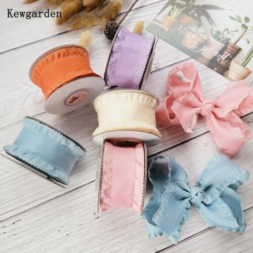Kewgarden 1" 1.5" 25mm 38mm Ruffle Ribbon Handmade Sewing Tape DIY Bow Hair Accessories Wavy edge Flower Gift Packing 10 Yards