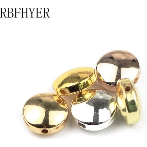 RBFHYER 8mm Natural Stone Hematite Flat Round Bulge Spacers loose Beads For Jewelry Making DIY Bracelets