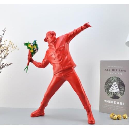 BEST SELLER HOME DECORATIONS BANKSY FLOWER THROWER SCULPTURE BOMBER STATUE FIGURE COLLECTIBLE ART TOY