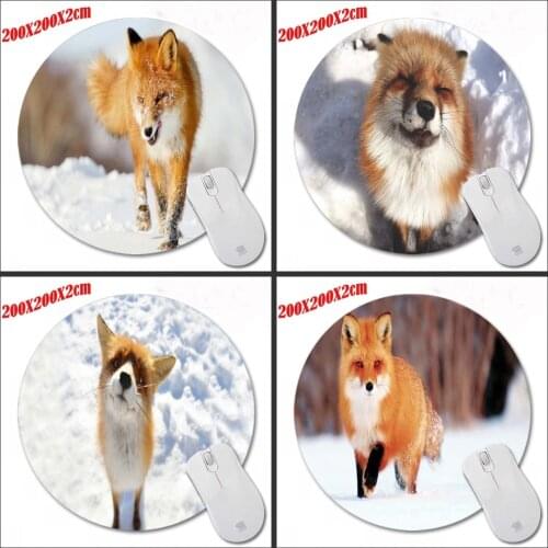 Mairuige Animal Snow Fox Round Mousepad Mouse Pads with Gaming Mouse Pad Gamer Keyboard Mat Table Mat Office Home Decor