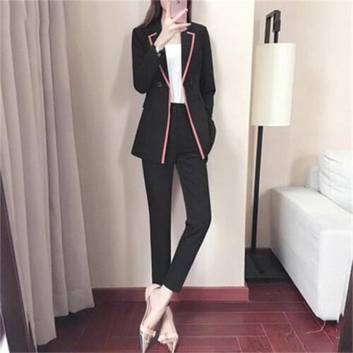 Fashion Pant Suits Female Autumn New female Fashion high-end suit two-piece temperament slim slimming long sleeve suit women