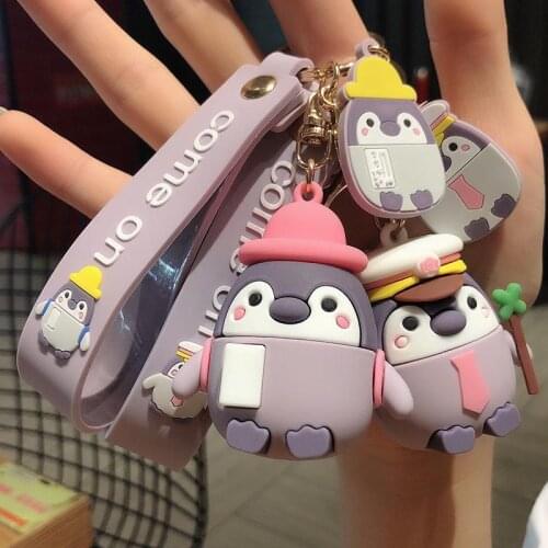 Cartoon Penguin Keychains Creative Kawaii Animal KeyChain Charm Couple Gift Car Pendant Backpack KeyRing Accessories Keyfob