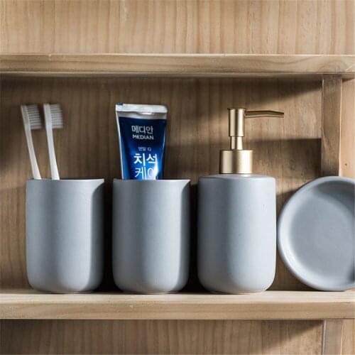 4 in 1 Bathroom Wash Set Liquid Dispenser Bottle Mouthwash Cup Soap Dish Home Hotel Ceramic Bath Accessory Simple Washing Suit