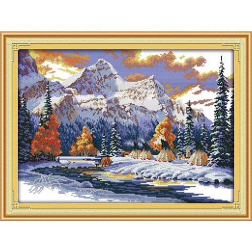 The snow of winter cross stitch kit lanscape garden 14ct 11ct count printed canvas stitching embroidery DIY handmade needlework