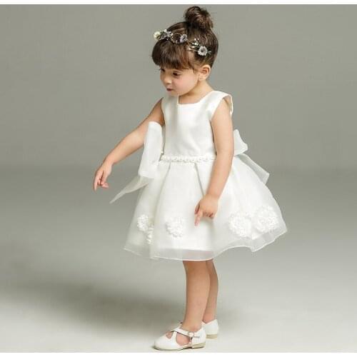 Latest Bow Girl Dresses Baby Solid White Ball Sleevless Vestido For 1 Year Birthday Party Formal Baby Clothes 2021 154715
