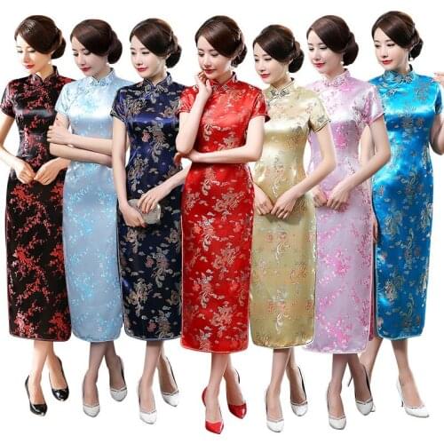 Plus Size 6XL Chinese Female Satin Novelty Costume Socialite Elegant Long Cheongsam Qipao Size S To 6XL 16 Colors 0115