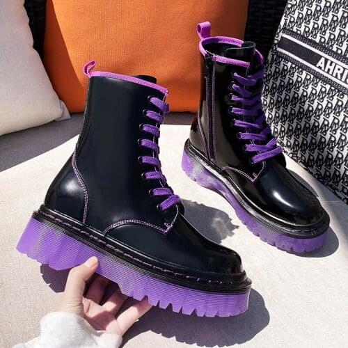 Okkdey 2020 new Boots Women Patent Leather Shoes for Winter Boots Shoes Woman Casual Autumn Botas Mujer Female Ankle Boots