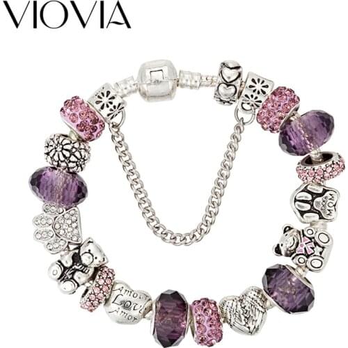 VIOVIA DIY European Style Crystal&Murano Glass Bead Bracelet Fit Original Charms Bracelet For Women Fashion Jewelry B17008