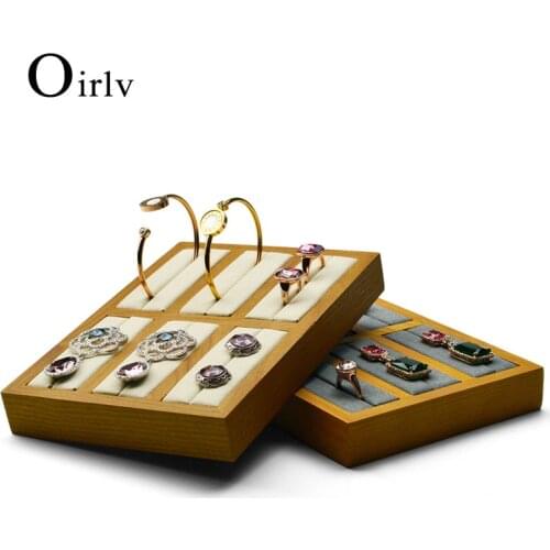 Oirlv Solid Wood 6 Grid Display Board Ring Earrings Bracelet Bracket With Microfiber Jewelry Storage Display Props