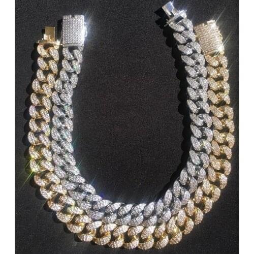 Mens 15mm Heavy Iced Zircon Miami Cuban Link Necklace Choker Iced Out Bling Bling Hip Hop Jewelry Gold Color Chain 18" 20"28"