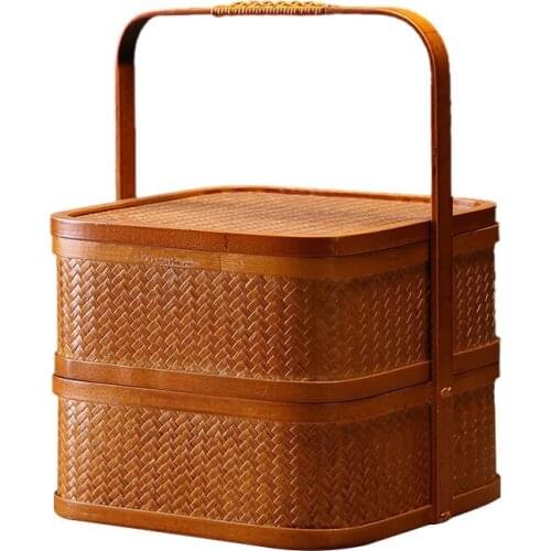 Portable Food Box Meal Storage Lunch Case Bamboo Dustproof With Cover Snack Dishes Container Tea Ceremony Accessories Natural