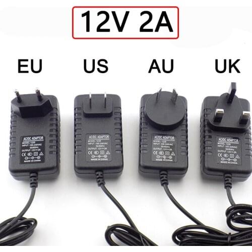 AC DC Adaptor 12V 2A 2000ma Adapter Power Supply EU UK AU US Plug Wall Charger For LED Strip Light Lamp 5.5mm*2.5mm