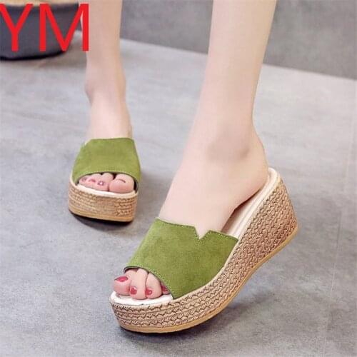 Outside 2020 Summer Women Wedge Sandals Shoes Woman Casual Straw High Heels Platform Ladies Slides Female Leisure
