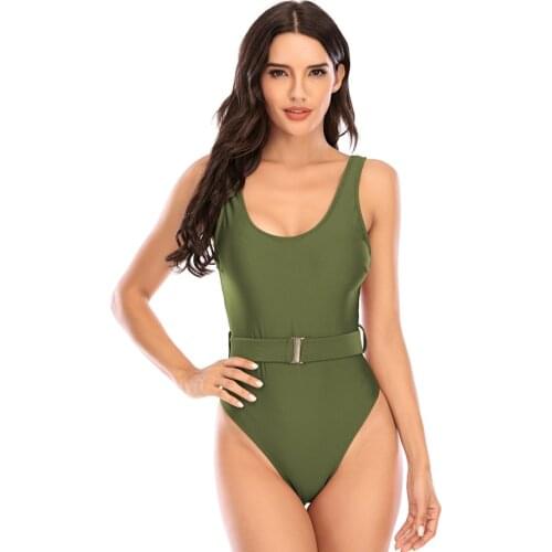 Sexy Blet Bandage One Piece Swimsuit Women Push Up Bikini Swimwear Scoop Neck High Waist Bathing Suits Cut Out Monokini Bodysuit