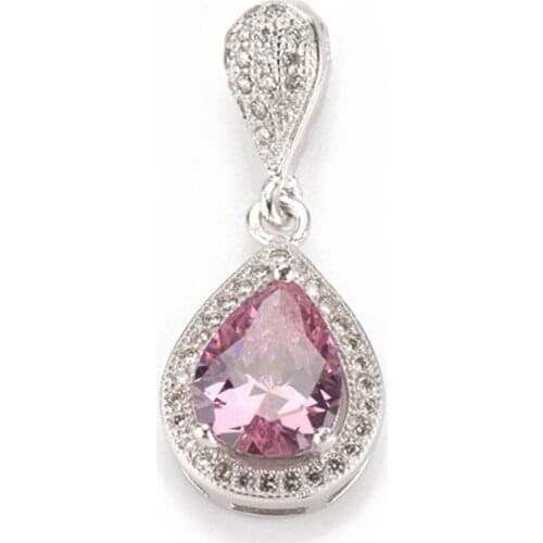 SHUNXUNZE Charm jewellery christmas Wedding pendants for women accessories dropshipping Pink Cubic Zirconia Rhodium Plated R3228