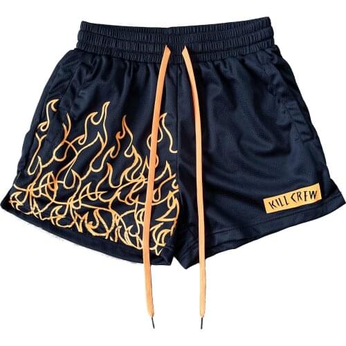 New Fashion Brand Shorts Man Sports Short Pants Flame Print Mesh Breathable Fitness Running Training Large Size Sports Shorts