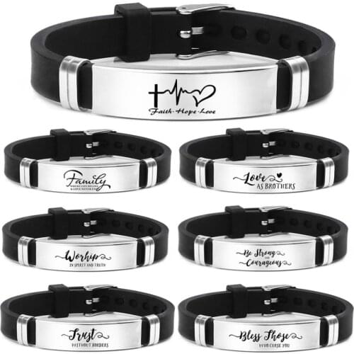 Trendy Religious Heart Jesus Scripture Quote Christian Bible Inspirational Verse Faith Hope Love Silicone Bracelets For Man