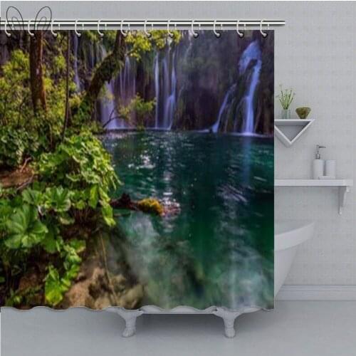 Waterproof Shower Curtain With Hooks 3D Waterfall Landscape Painting Shower Curtain Bathroom Bathing Curtains