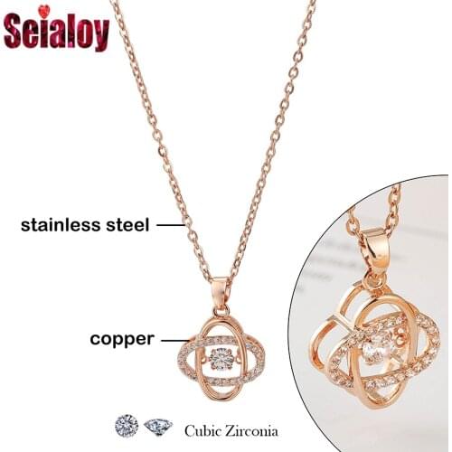 High Quality Korea Rose Gold Stainless Steel Chain Star Trails CZ Pendant Necklace For Women Crystal Oval Charm Necklace Gift