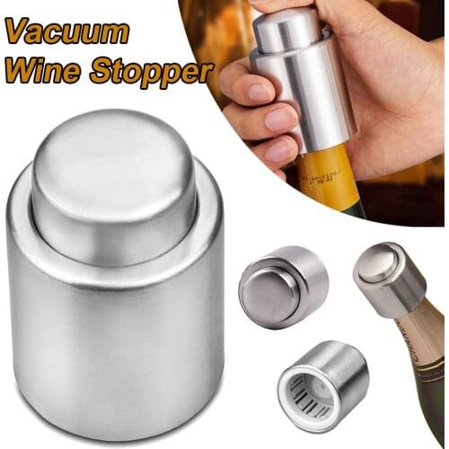 High Quality Stainless Steel Bottle Stopper Reusable Vacuum Sealed Push Style Wine Beverage Bottle Cap Wine Accessories Bar Tool