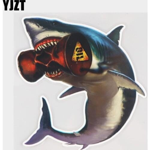YJZT 15.5×16.2CM Extraordinary Ferocious Great White Shark Funny Fish Windshield Decoration Car Stickers 21A-0400