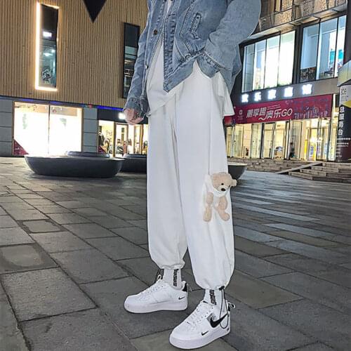 Womens Korean Style High Harem Pants 2021 Couple Loose Elastic Waist Ankle-Length Trousers All-Match New Fashion Wide Leg Pants