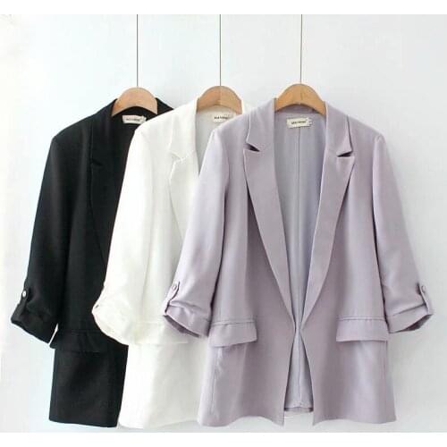 2021 Summer Korean New Large Size Ladies Casual Jacket Mid-Length Fashion Drape Suit Collar No Button Blazer Coat Women zh1143