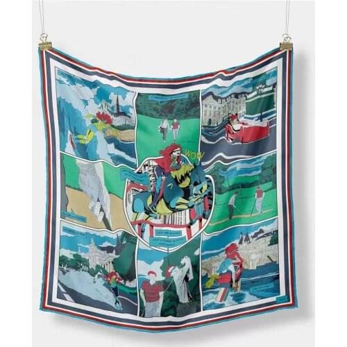 53CM Brand Cartoon Comics Print Square Hijab Small Decorative Scarves For Women Twill Silk Fashion Bandana Headband Neckerchief