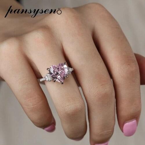 PANSYSEN Solid Silver 925 Fine Jewelry Rings 11ct Sapphire High Carbon Diamond Gemstone Engagement Ring Wedding Bands for Women