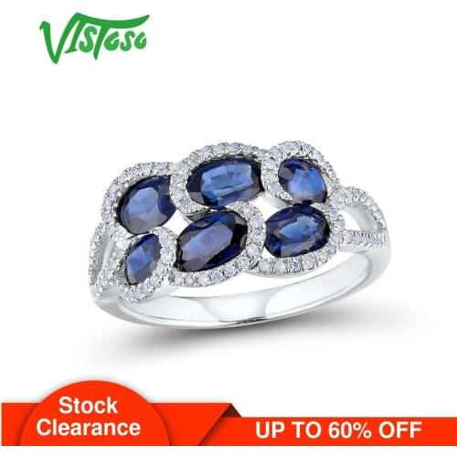 VISTOSO Gold Rings For Women Genuine 14K 585 White Gold Ring Sparkling Blue Sapphire Diamond Wedding Engagement Fine Jewelry