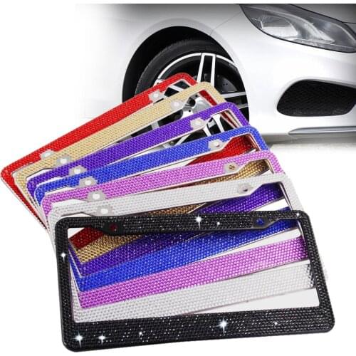 1 PiC 31x16cm Crystal Diamond Car License Plate Frame Cover Holder Decoration Stainless Steel For USA Canada Standard License