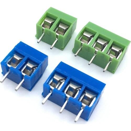 20PCS/LOT KF301-5.0-2P 3P KF301 Screw 2Pin 5.0mm Straight Pin PCB Screw Terminal Block Connector Blue and Green