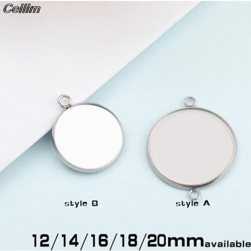 30Pcs Stainless Steel Connector Setting Round Double Loop Cabochon Base Cameo Bezel 12mm 14mm 16mm 18mm 20mm