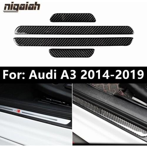 4pcs Carbon Fiber Sill Scuff Anti Scratch Threshold Car Sticker for Audi A3 2014-2019 Auto Styling Decals 152mmx29mm 400mmx29mm