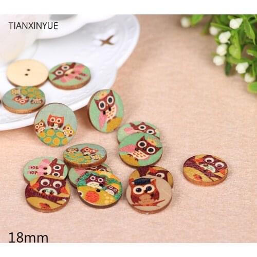 50 pcs Round OWL Buttons Wood Sewing Scrapbooking Random color Two Holes painting Buttons,DIY Clothing Accessories