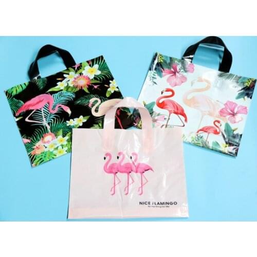 50Pcs Kawaii Clothes shopping Bag Baking Food Package Cake Dessert Sack Cartoon Flamingo Plastic Packaging Candy Gift Bags