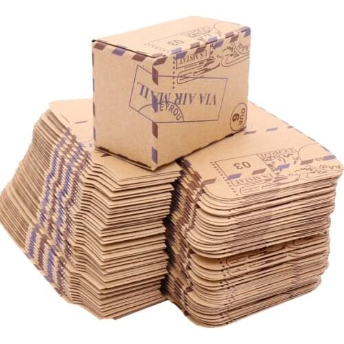 50pcs Stamp Design Vintage Wedding Candy Box Paper Gift Package Chocolate Kraft Box For DIY Birthday Wedding Party Supplies