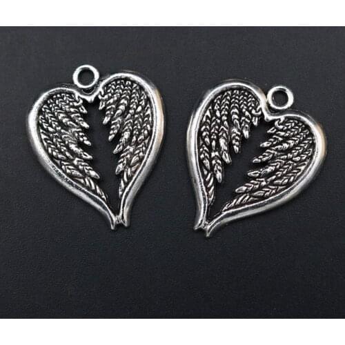 8pcs Vintage Wings Pendants,DIY Heart Shape Charms,Angel Wings Charms,Silver Plated Charm,30*24mm A1352