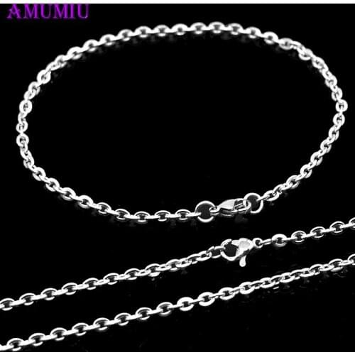 AMUMIU 2 Piece Sets!! 3mm Stainless Steel Necklace Bracelet Chain Men Women Jewelry Sets Wholesale Accessories JS110