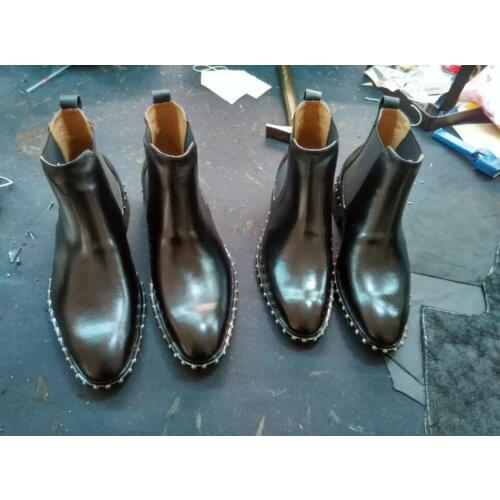 Black Chains Martin Boots Slip on Single Mens Western Patent leather Boots for men Big Size euro 46