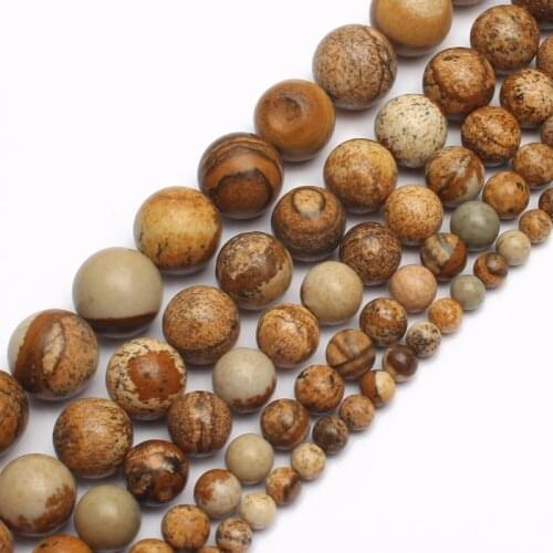 Natural Round Picture Jasper Stone Beads 4 6 8 10 12mm 15'' inch Loose Spacers Beads For Jewelry Making DIY Bracelet Necklace
