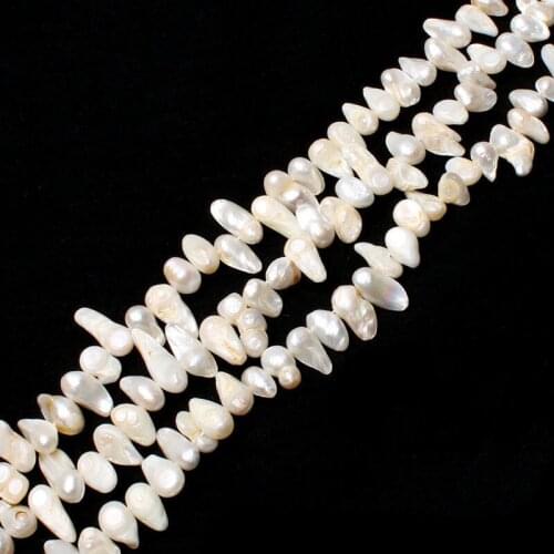 6-14mm White Color Freshwater Pearl Tooth Shape Loose Beads Strand 14"
