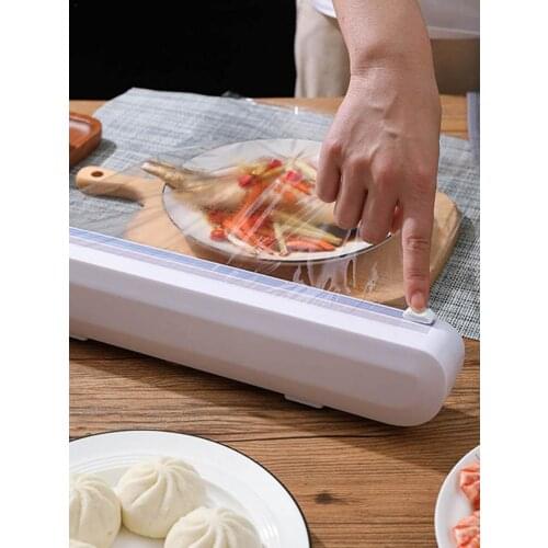 Household Food Wrap Dispenser With Cutter Reusable Cutting Fixing Foil Cling Film Dispenser Storage Holder Kitchen Accessories