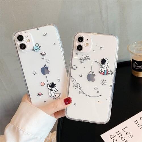 Cartoon Astronaut Cute Phone Case For iPhone X 11 12 Pro MAX XS XR 12 Mini 7 8 Plus SE2020 Soft TPU Space Shockproof Back Cover