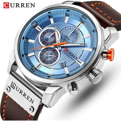 CURREN Men Watch Top Brand Luxury Leather Waterproof Quartz Wristwatch Mens Leather Chronograph Sports Analog Date Clock Male