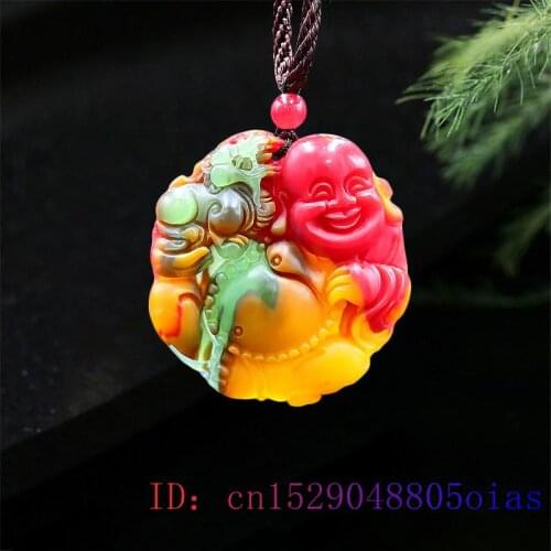 Color Jade Maitreya Pendant Natural Charm Fashion Carved Buddha Gemstone Gifts Women Jewelry Chinese Necklace Jadeite Amulet