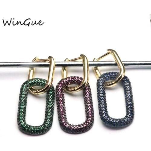 Oval Shaped Dangle Earrings Green/Rose/Blue CZ Crystal Gold Color Elegant Jewelry Brincos Drop-Earrings For Friend Jewelry Gift